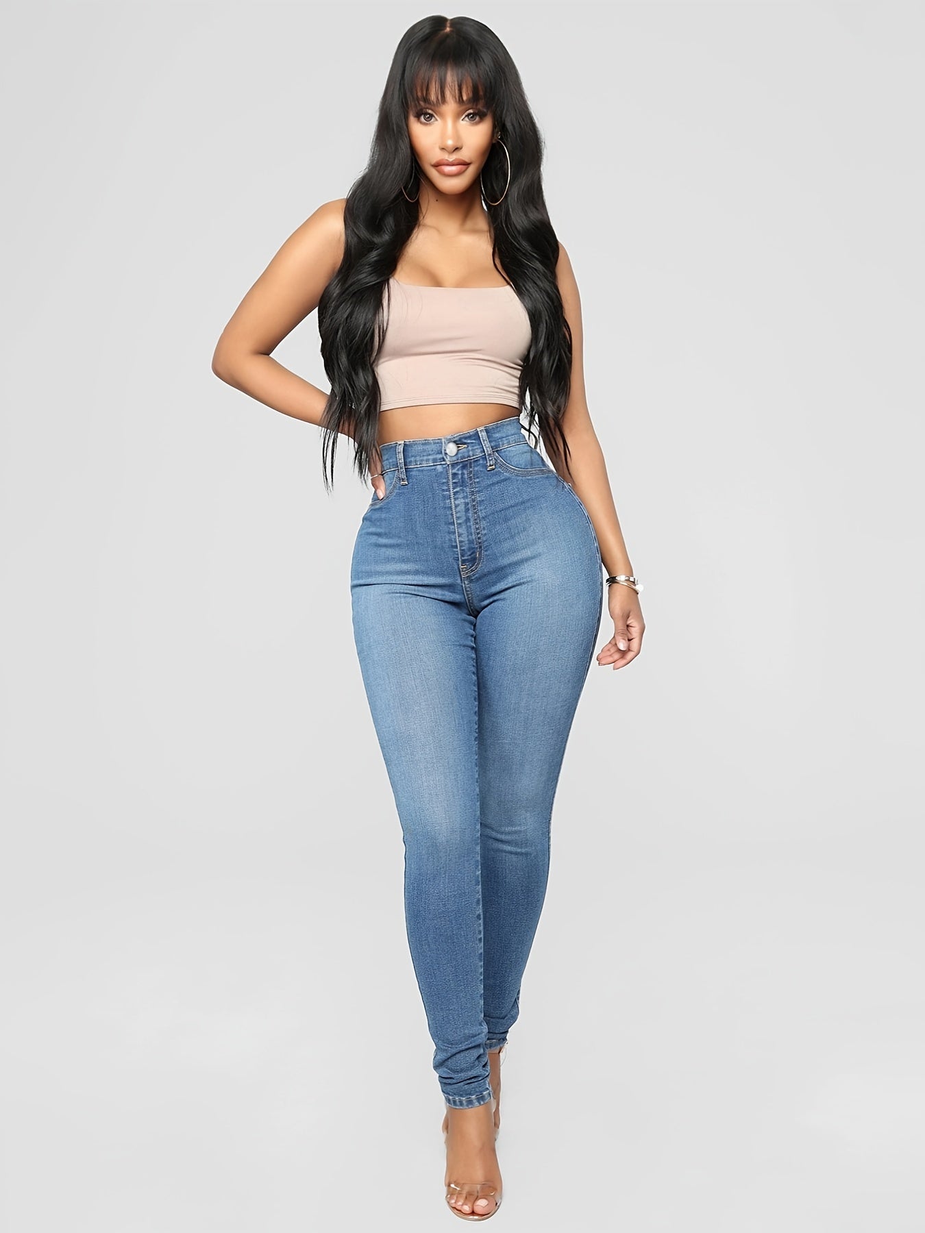 High Waist Skinny Jeans High Rise Slim Fit Denim Pants
