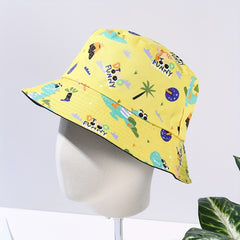 Dinosaur Print Bucket Hat Yellow Cartoon Basin Hat Lightweight Fisherman Cap