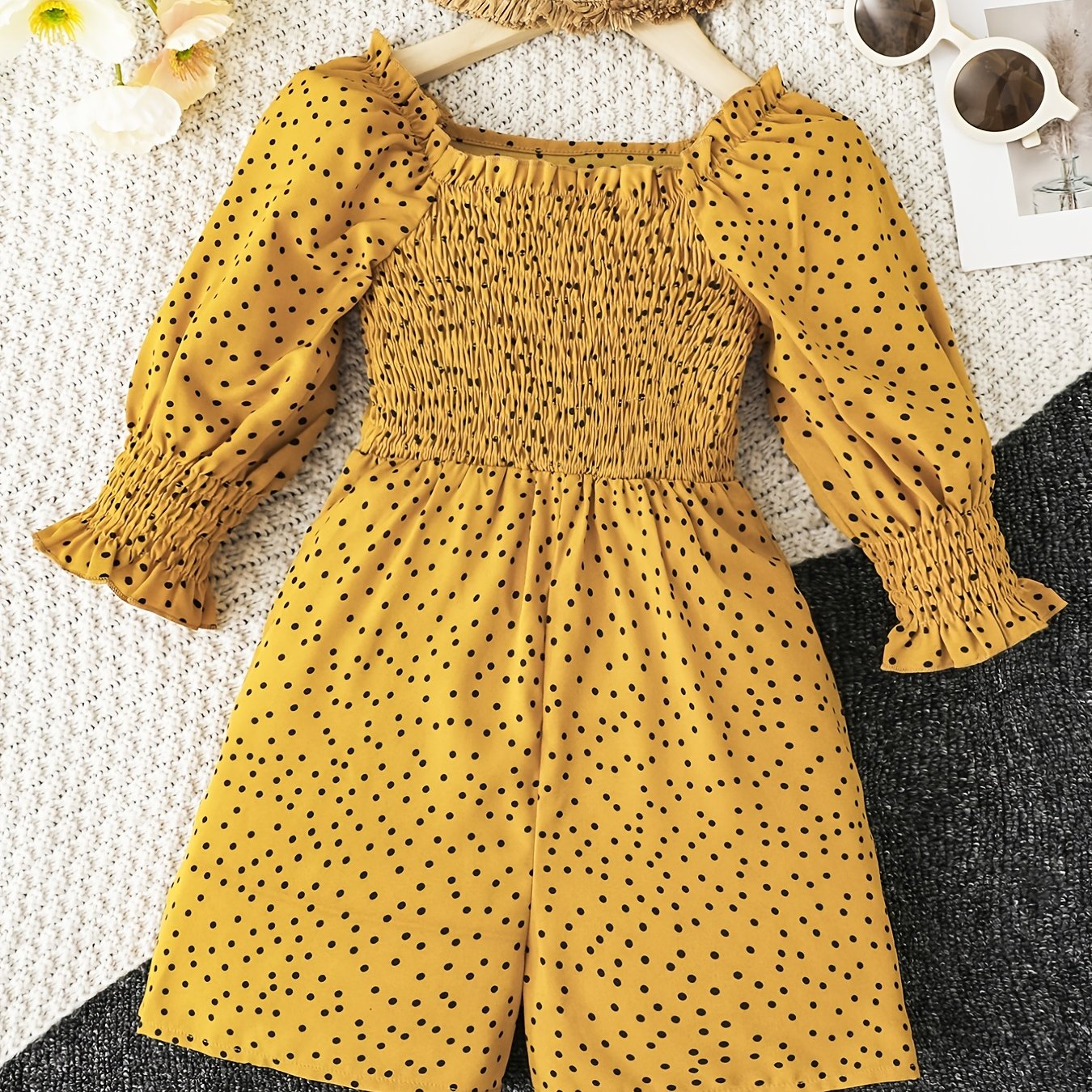 Girls Polka Dot Puff Sleeve Jumpsuit