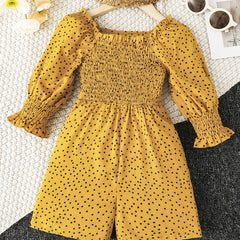 Girls Polka Dot Puff Sleeve Jumpsuit