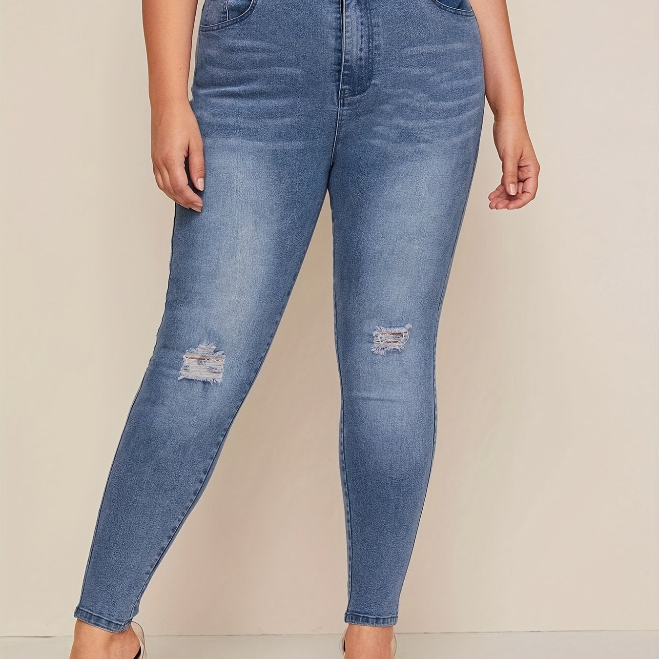 Washed Ripped Button Fly Skinny Denim Trousers