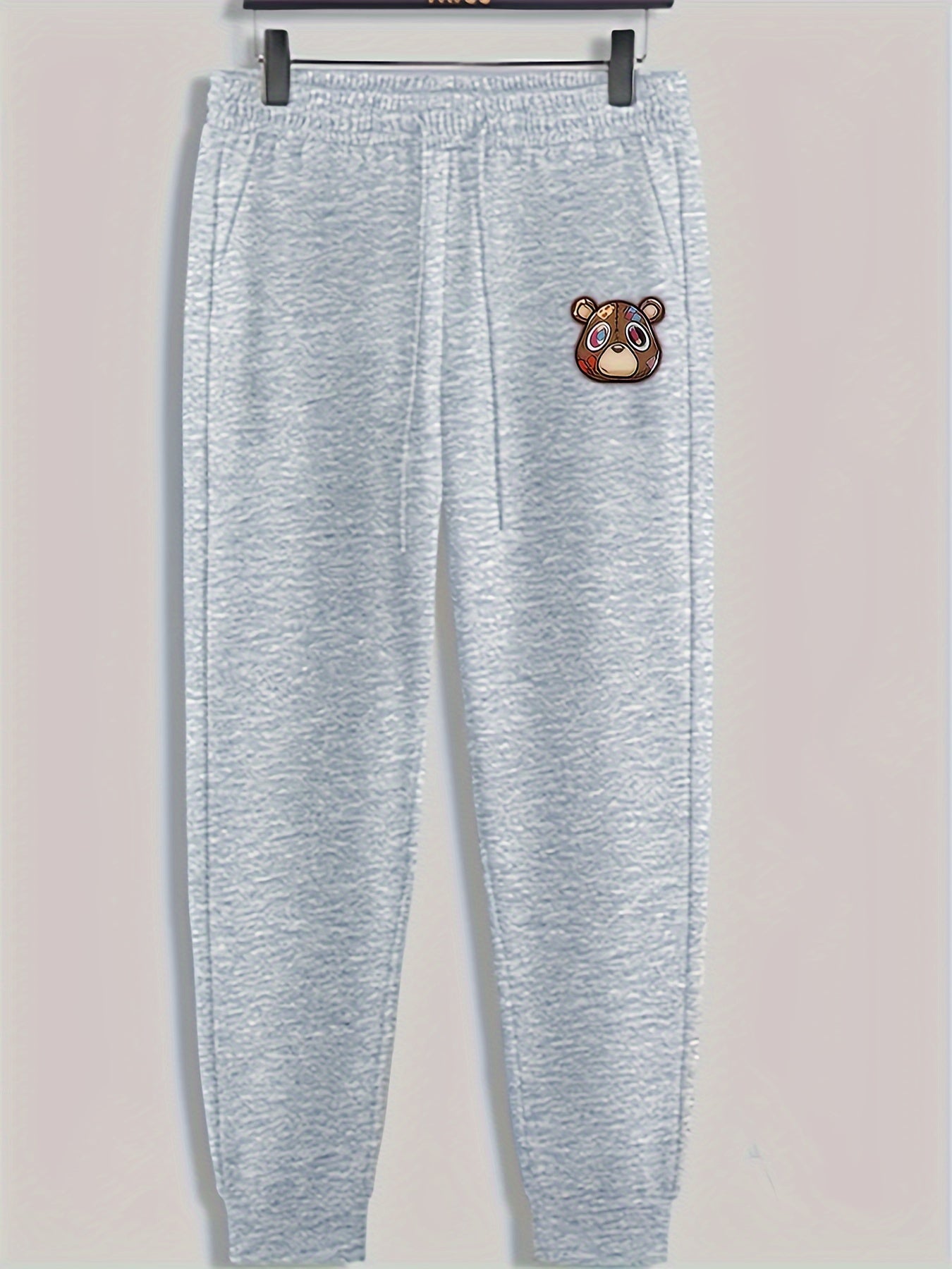 Bear Print Men's Pants Drawstring Sweatpants Loose Casual Trousers