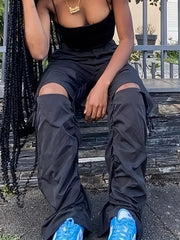 Sporty Lace Up Pants Loose Fit