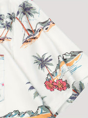 Men's Palm Tree Print Hawaiian Shirt Button Up Short Sleeve