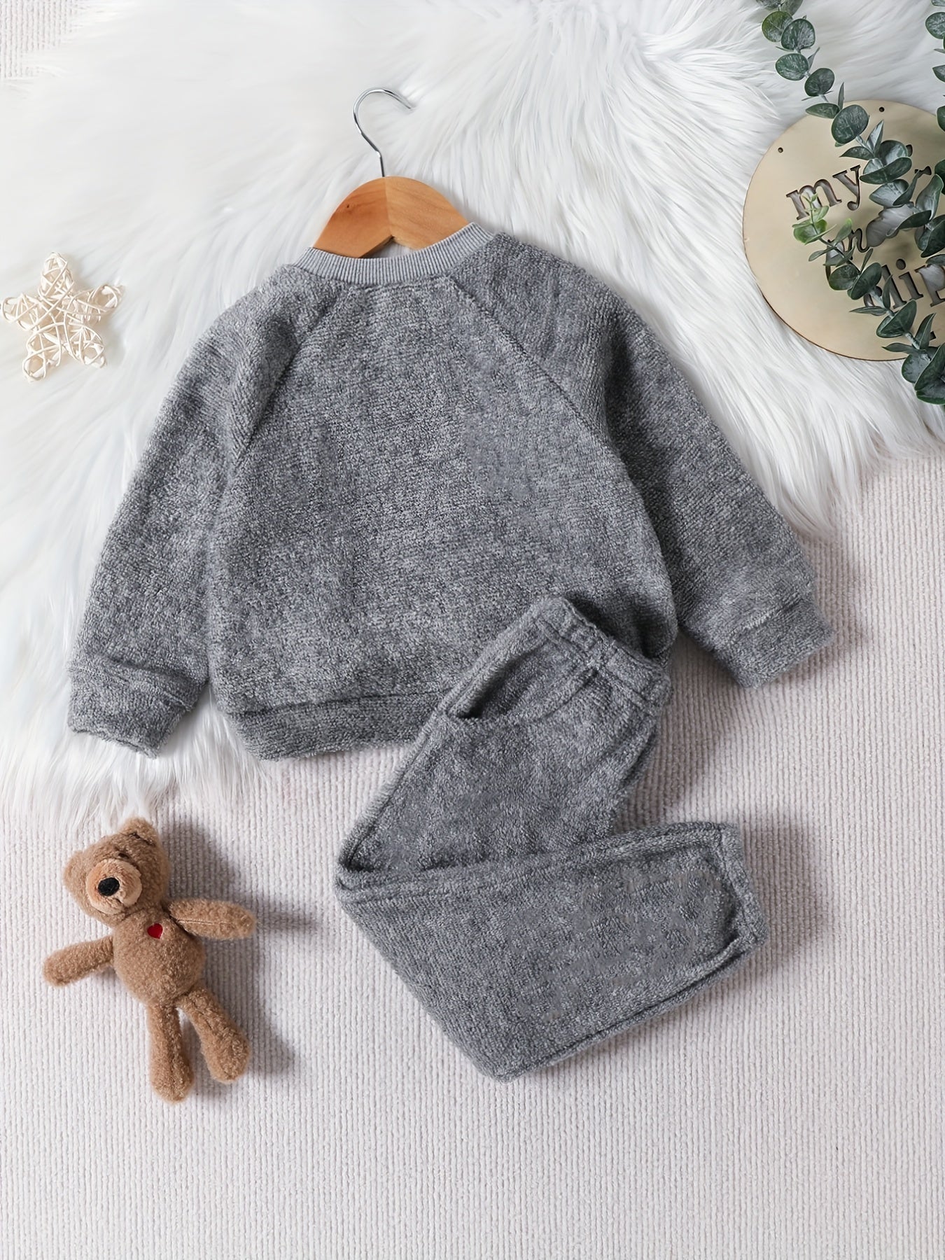 Kids Coral Fleece Pajamas Set Cartoon Animal Patched Loungewear