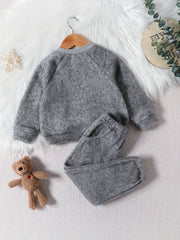 Kids Coral Fleece Pajamas Set Cartoon Animal Patched Loungewear