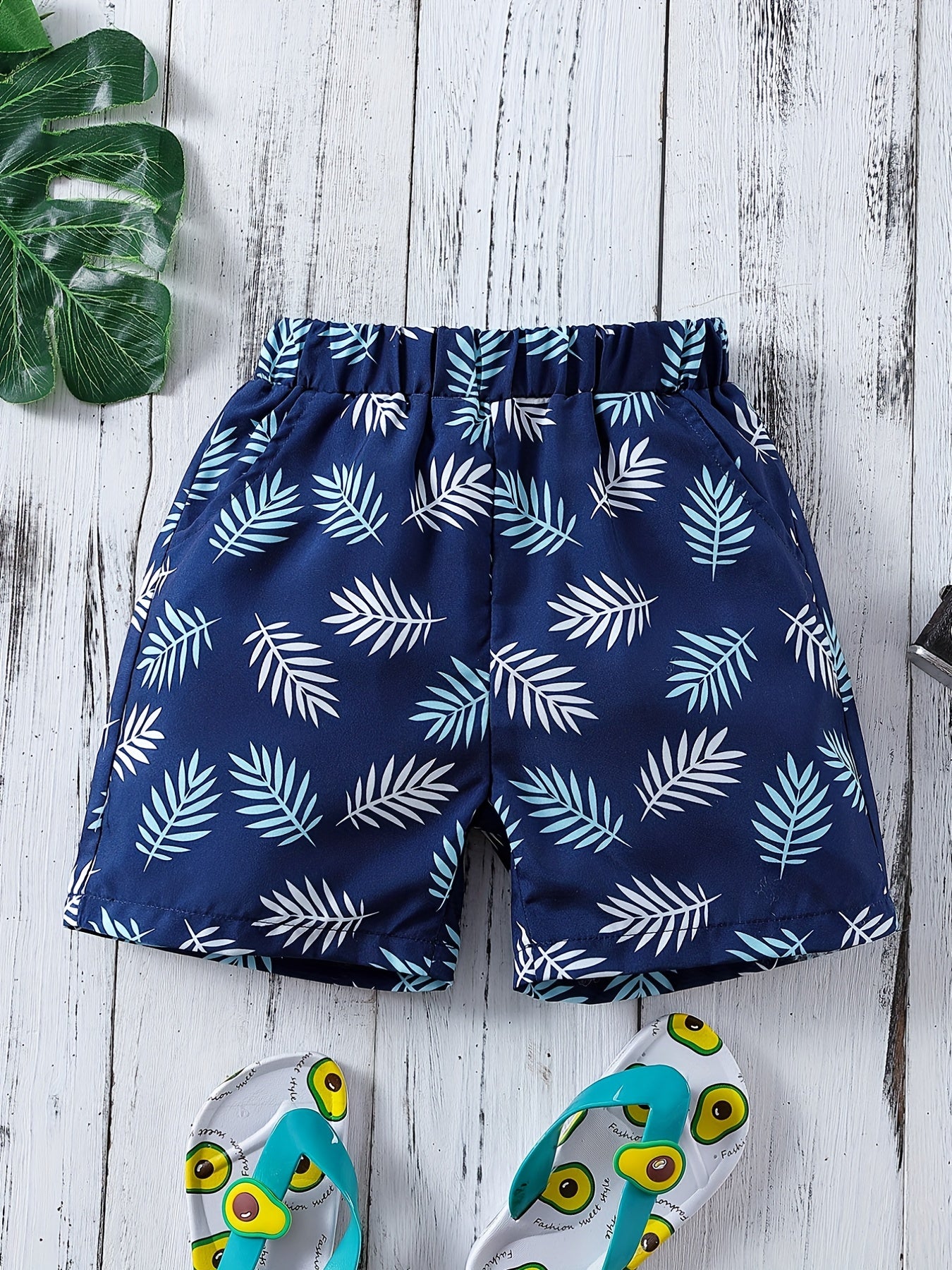 Boys Leaf Print Shorts for Vacation Beach Kids Summer Clothes