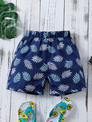 Boys Leaf Print Shorts for Vacation Beach Kids Summer Clothes
