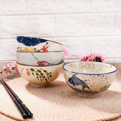 4 Ceramic Rice Bowls 10-14 Oz Microwave Safe Round Bowls for Soup Rice