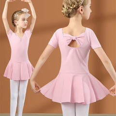 Girls Short Sleeve V Neck Ballet Leotard
