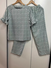Polka Dot Matching Two piece Set Casual Ruffle Trim Blouse & Loose Pants