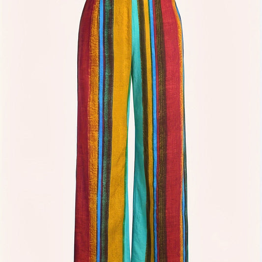 Colorblock Stripe Wide Leg Trousers