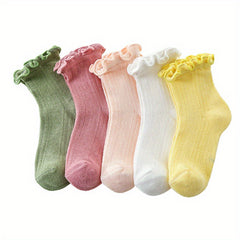 5 Pairs Girls Mesh Breathable Short Crew Socks for Kids Children Summer