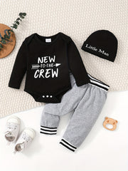 Newborn Baby Boy Clothes Crew Romper Bodysuit Pants Hat Set
