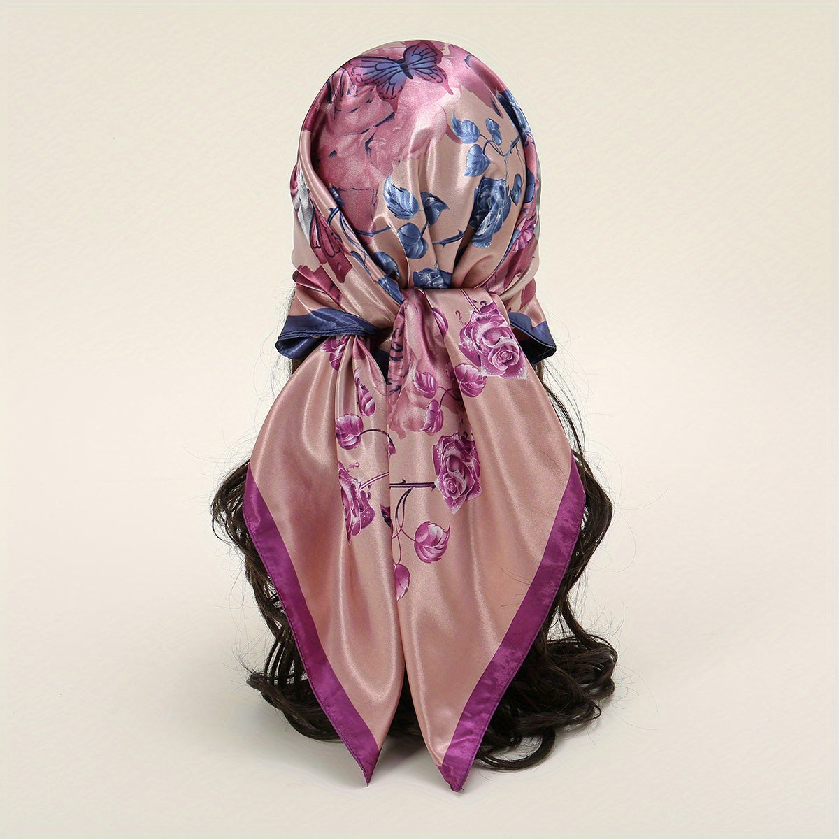 Tulip Rose Print Bandana Silk Square Scarf Head Wrap