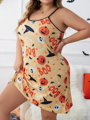 Halloween Witch Print Nightdress with Witch Hat