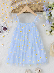 Girls' Daisy Flowers Print Tulle Cami Dress Summer Outfit
