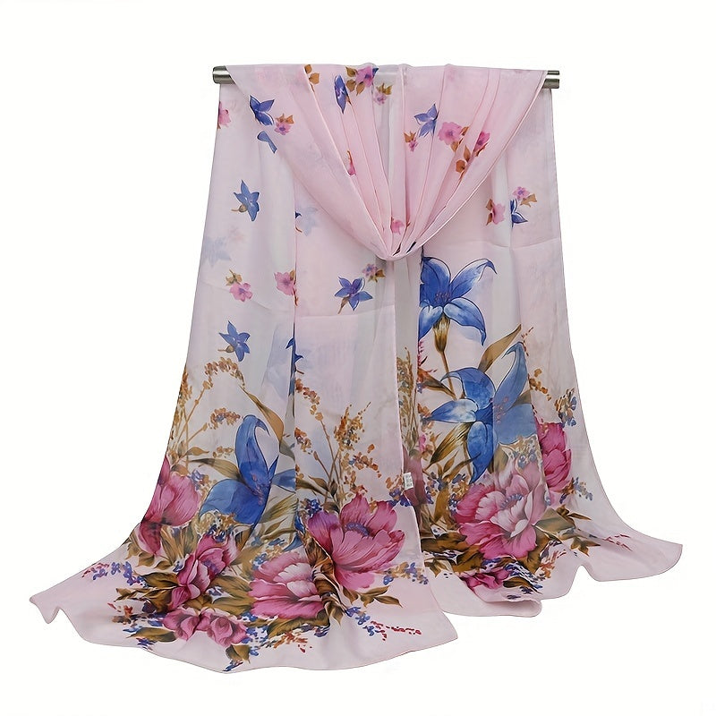 Women's Chiffon Silky Scarf Lily Lightweight Scarves Floral Print