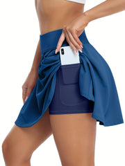 2 in 1 High Waist Tennis Skirts Inner Pocket Summer Outdoor Golf Skirt