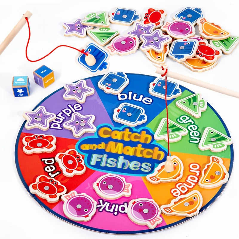 Wooden Fishing Toy: Colorful Shape Matching Game for Kindergarten