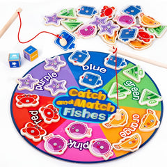 Wooden Fishing Toy: Colorful Shape Matching Game for Kindergarten
