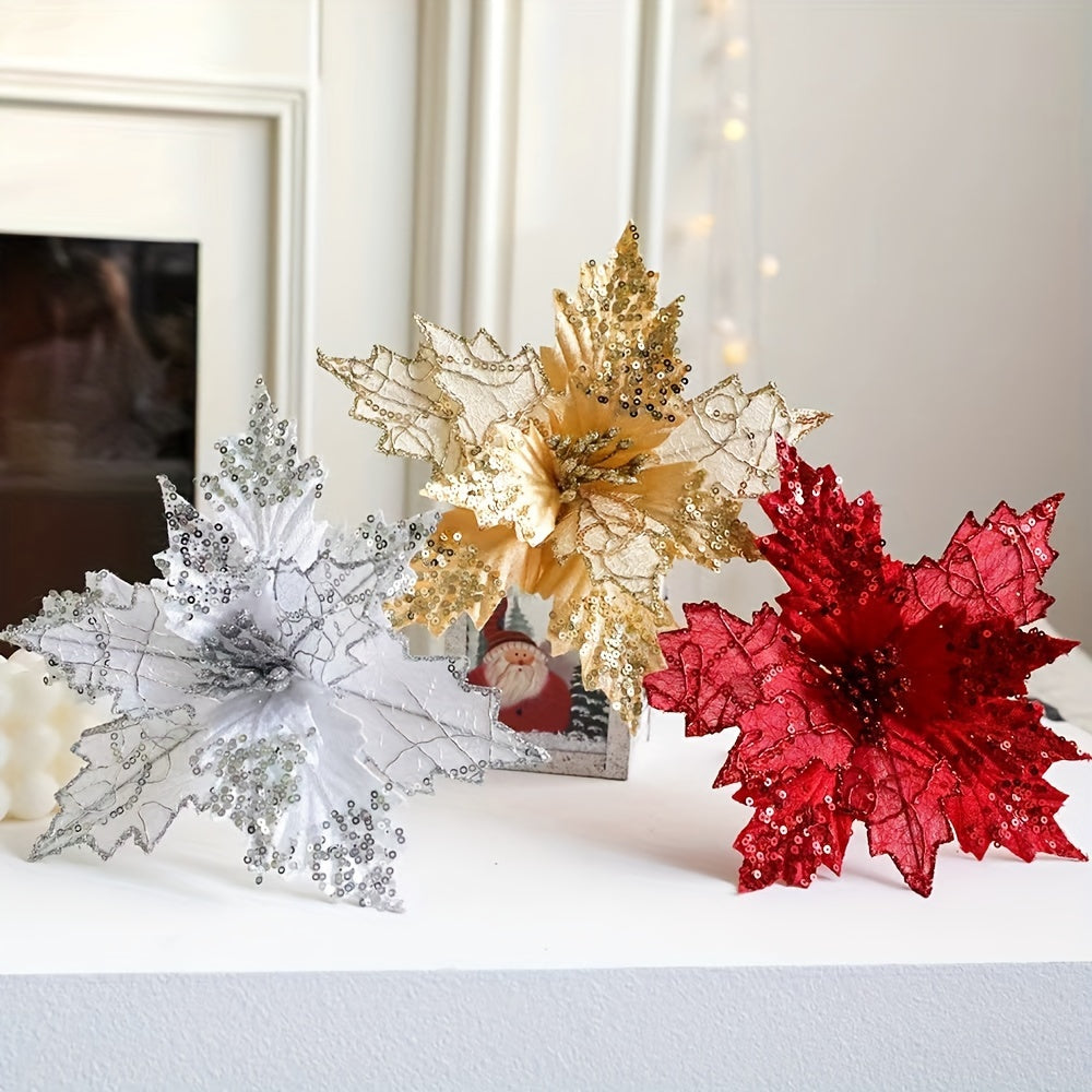 Christmas Tree Flower Arrangement Sequins Window Scene Decoration