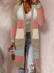 Colorblock Hollow Out Open Front Cardigan