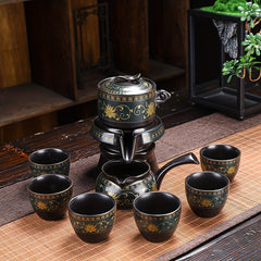 Retro Ceramic Tea Set with Stone Mill and Graphite Fortune Turn