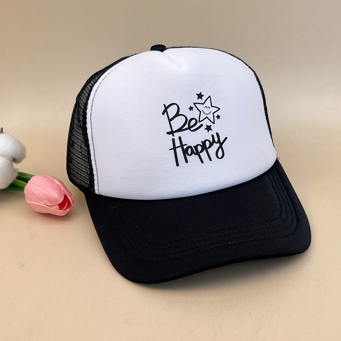 Star Be Happy Trucker Hat & Printed Casual Baseball Cap Mesh Adjustable Sun Hat