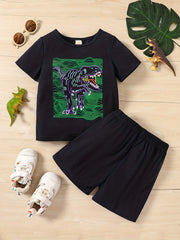 Boys Dinosaur Graphic Casual Outfit Set for Summer