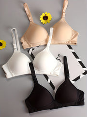 3pcs Wireless T Shirt Bras Comfy & Breathable Women's Lingerie