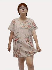 Floral Print Plus Size Loungewear Dress with Short Sleeve Tee Nightdress