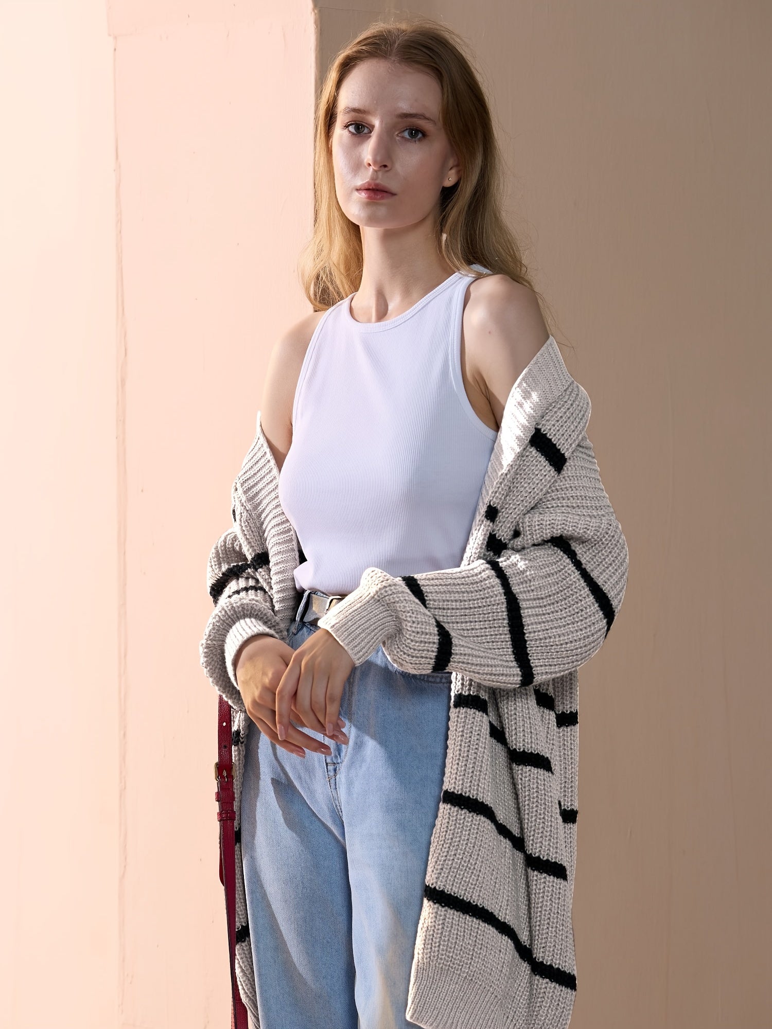 Stripe Print Open Front Cardigan