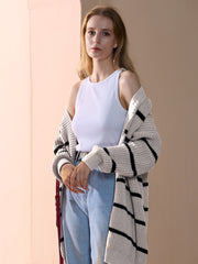 Stripe Print Open Front Cardigan