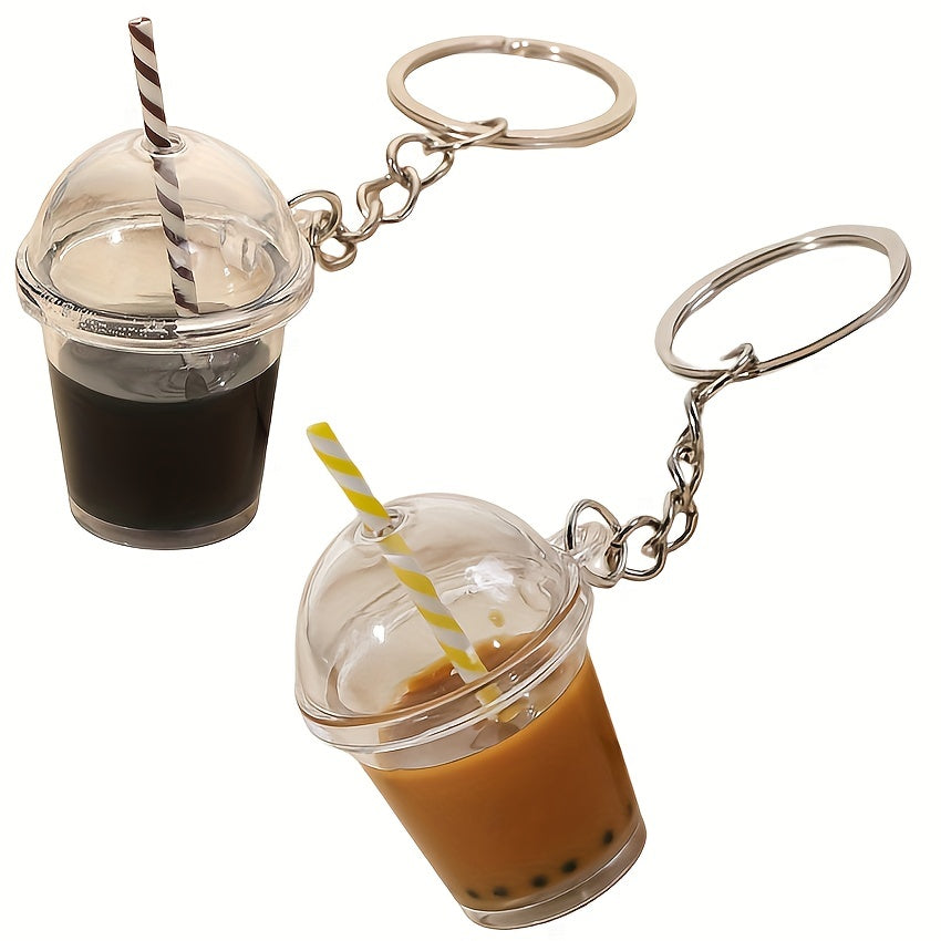 Bubble Tea Bottle Keychain Simulation Model Key Ring Pendant