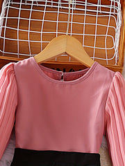 Girl's Pleated Top & Skirt Set Casual Outfits for Spring