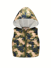 Boy's Cartoon Print Warm Waistcoat Hooded Vest