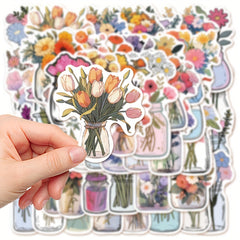 50pcs Flowers Glass Bottle Water Flower Growing Series Graffiti Stickers