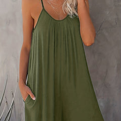 Ruched Cami Rompers Casual Sleeveless Rompers With Pockets