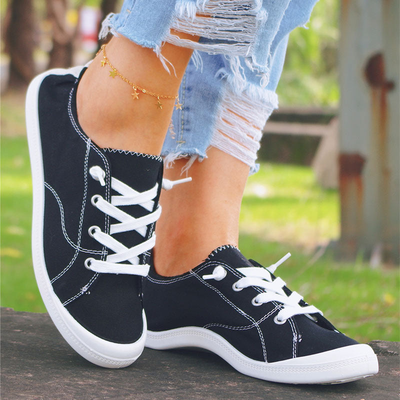 Women's Canvas Lace-Up Low Top Casual Walking Shoes Round Toe Footwear