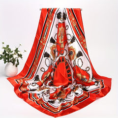 Chain Print Satin Square Scarf Large Shawl Silk Head Wrap