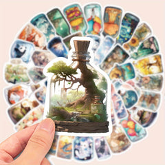 50pcs World In Bottle Sticker Decals Waterproof Vinyl Stickers Pack for Laptop