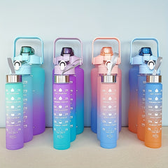 3-Pack 32oz Water Bottle with Straw & Time Marker, Portable Leakproof Sports Cup