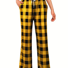 Colorblock Plaid Lounge Pants Drawstring Lace Up Womens Loungewear