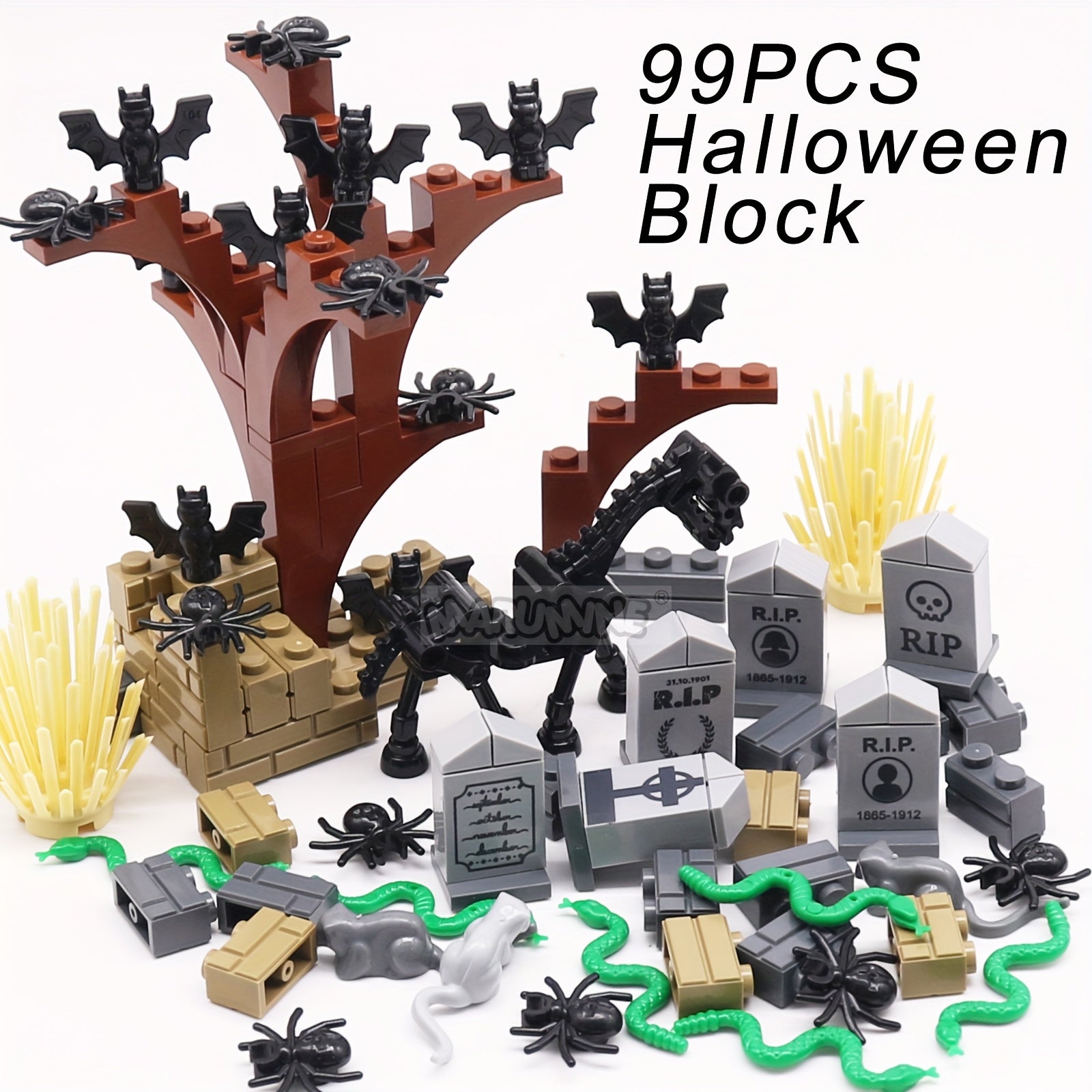 Marumine Halloween Building Blocks Set 265pcs Cemetery Tombstone Mosaic Toy