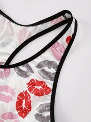 Sexy Bra Women's Plus Kiss Print Contrast Letter Tape