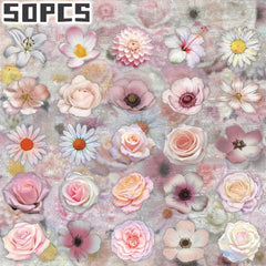 50 Pink Roses & Floral Stickers Non Repeating Transparent Decals for Party Decor