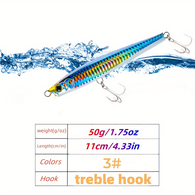 50g Submerged Pencil Lure Sea Fishing Bait Vibration Sinking Minnow