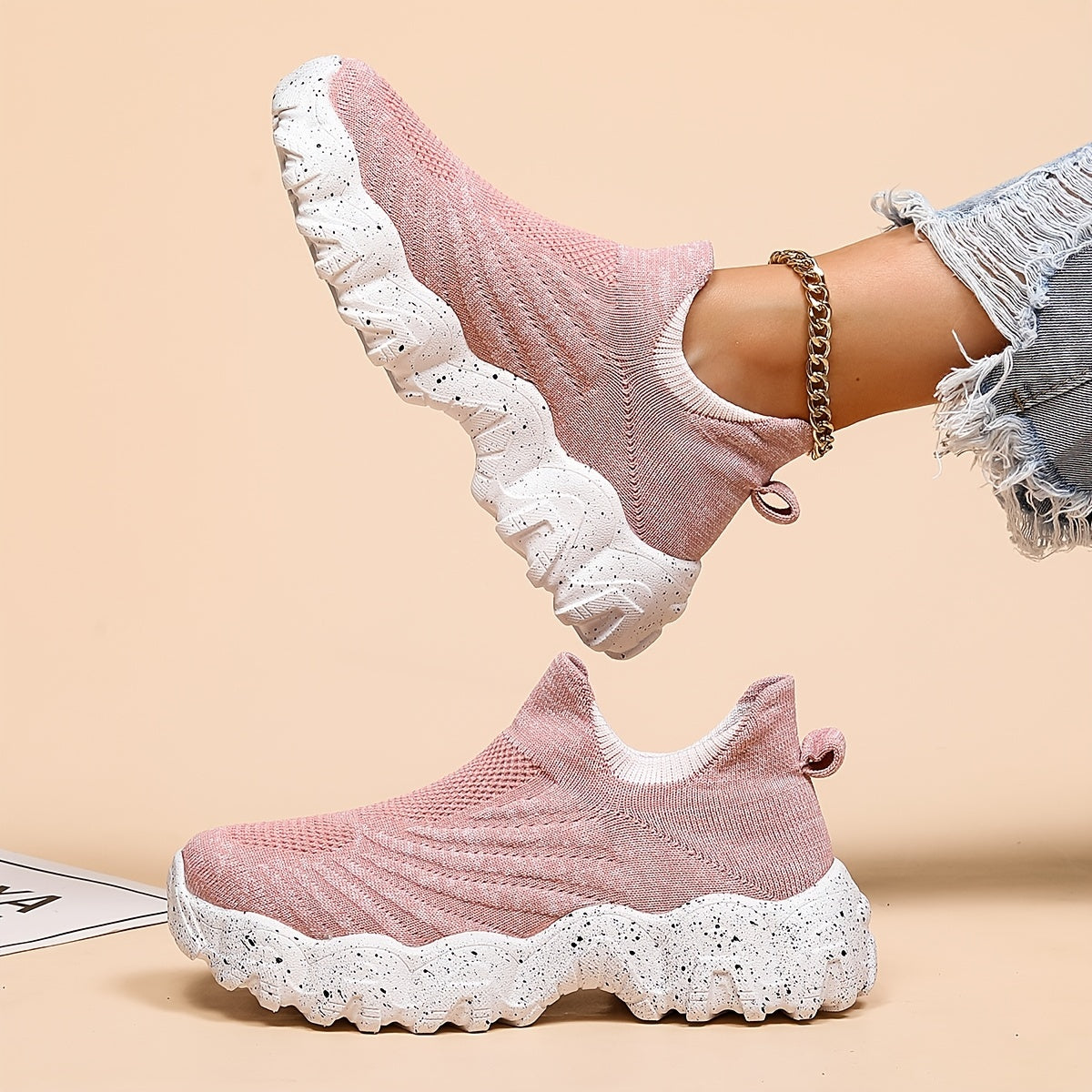 Women's Knitted Running Shoes Lightweight Slip On Sports Shoes