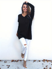 Casual Sweater Women's Plus Solid V-Neck Pullover Jumper